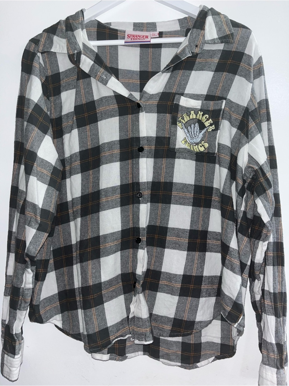 Stranger Things Women's Black & White Plaid Button-Down Shirt